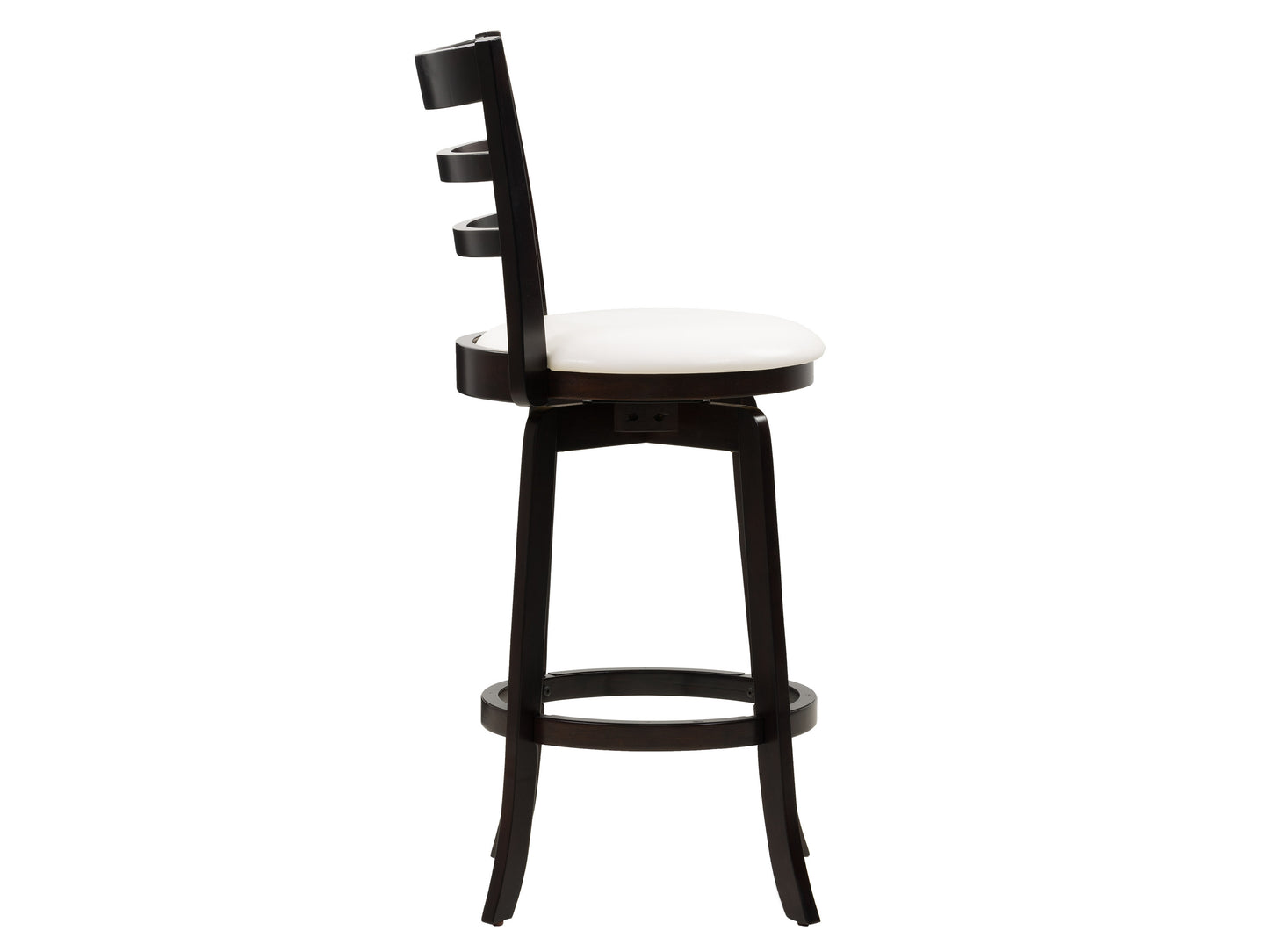 Rustic wood bar stool with bar height, featuring a natural wood seat and black metal legs with footrest for added comfort. Ideal for kitchen islands, home bars, and dining areas.