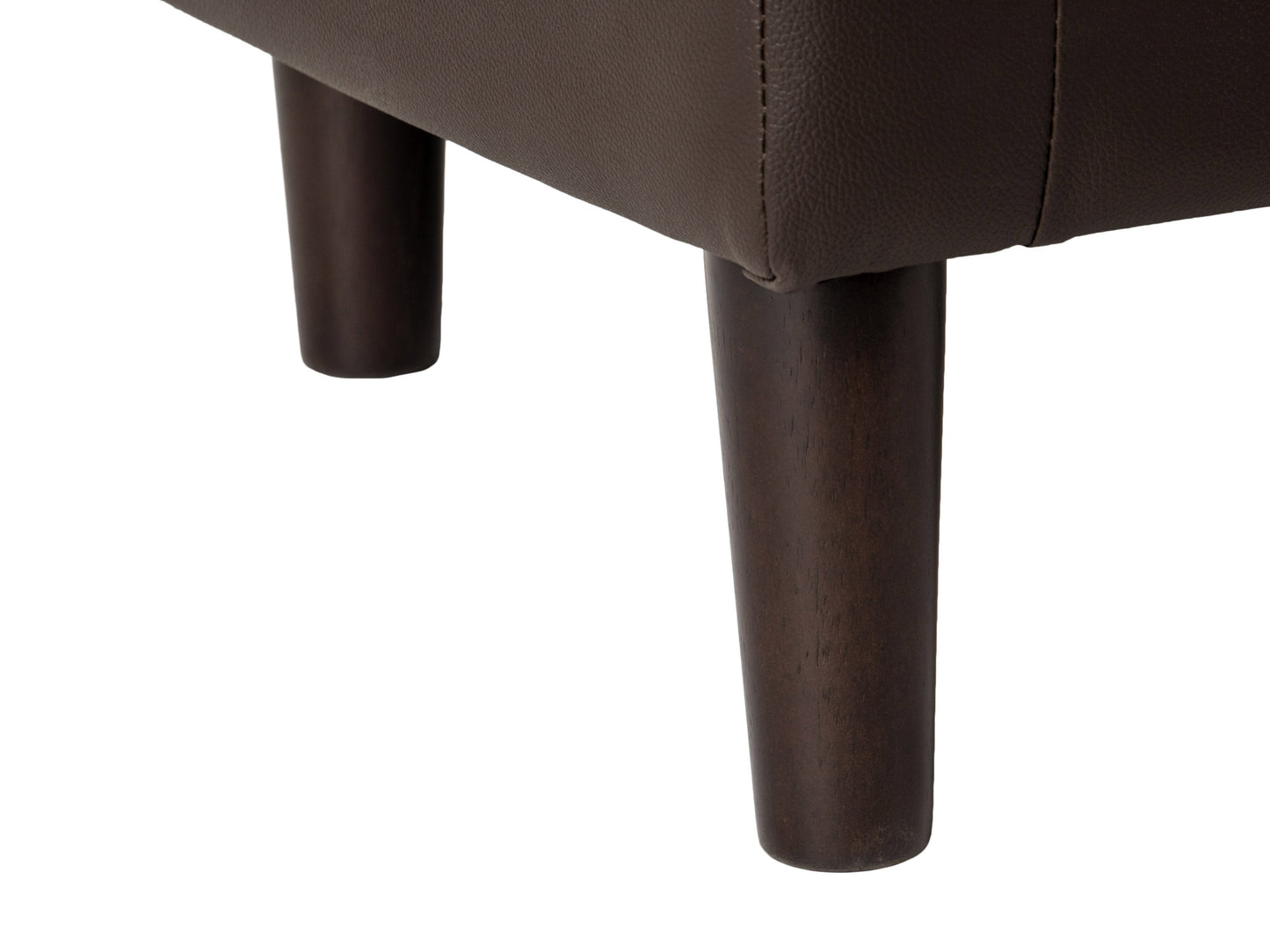 Dark brown vegan leather barrel chair with sleek design and comfortable cushioned seat.
