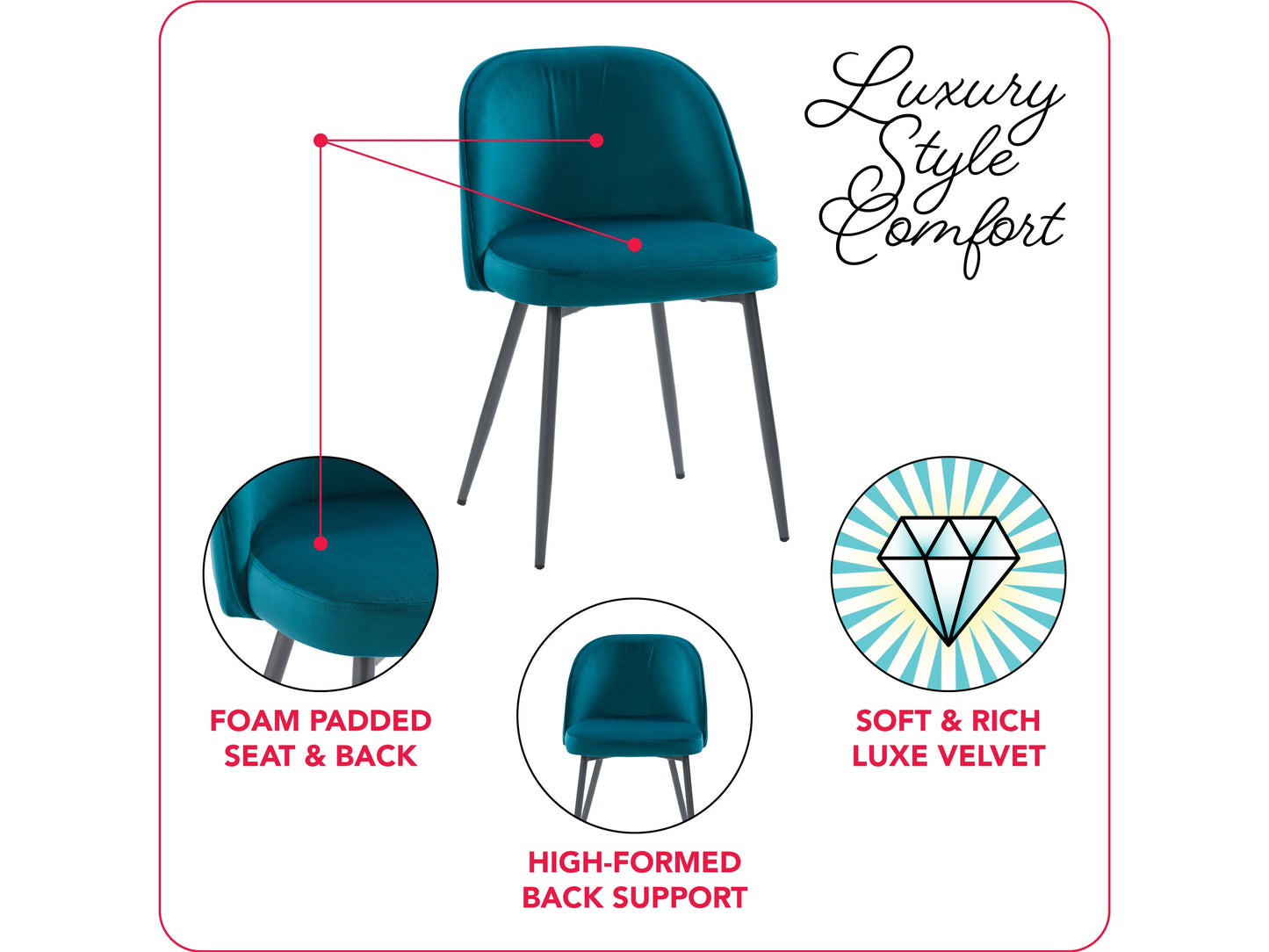 Teal velvet dining chair with gold metal legs, curved backrest, and plush cushioning for modern dining spaces.
