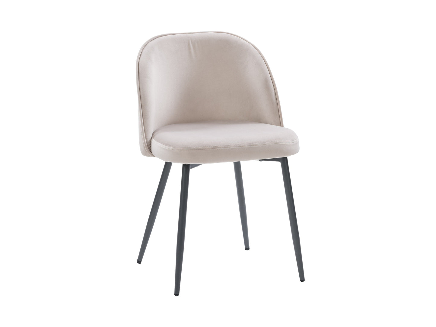 Beige velvet dining chair with gold metal legs, tufted backrest, and modern design.