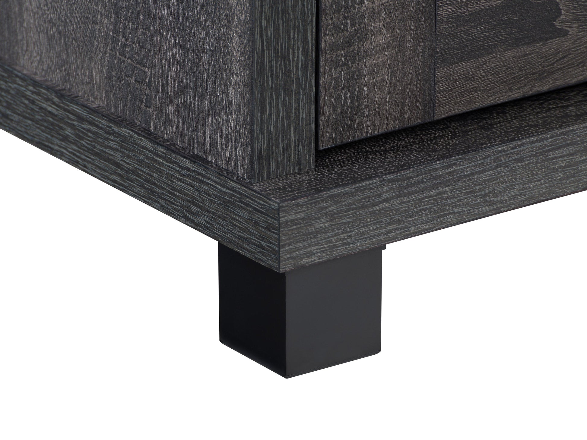 Dark grey TV stand for up to 95" TVs, featuring sleek design, ample storage, and sturdy wooden construction.
