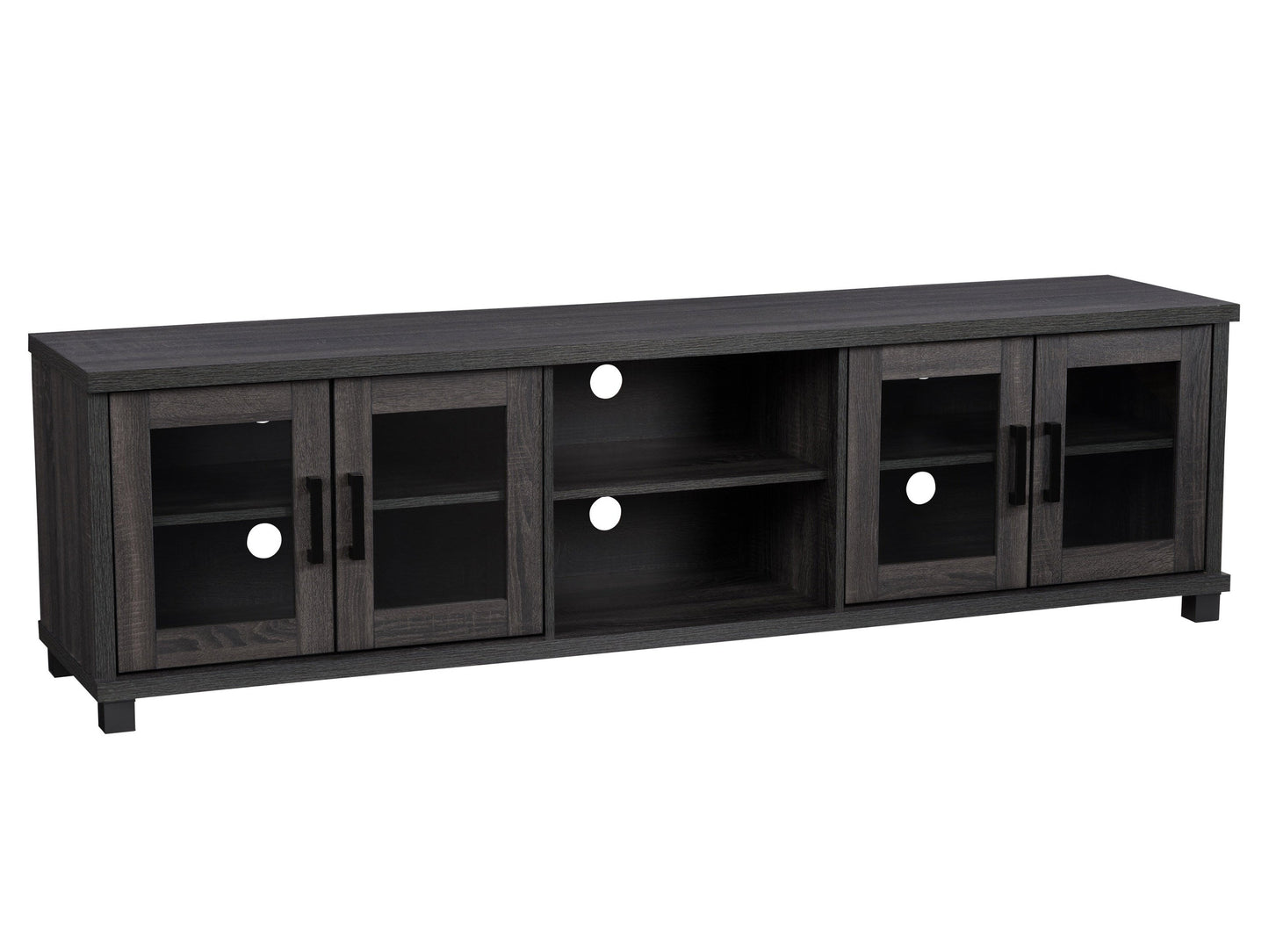 Dark grey TV stand for 95-inch TVs, featuring sleek design, spacious storage, and sturdy wooden construction.