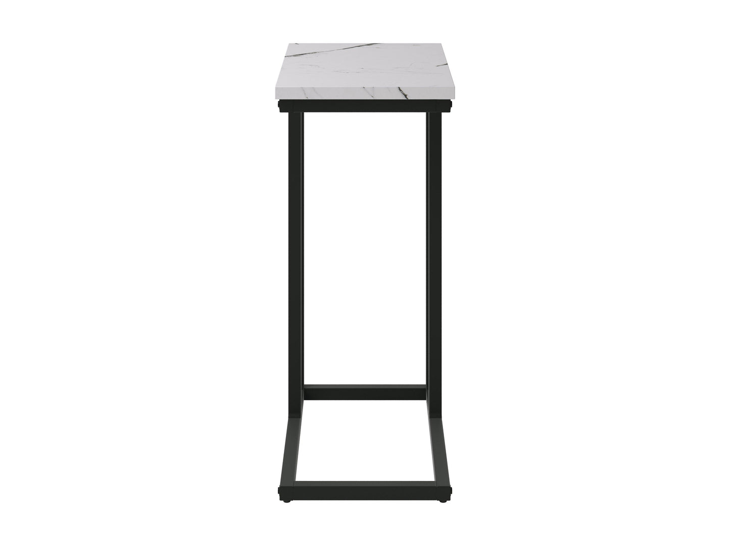 White marble narrow side table with sleek gold metal legs and minimalist design.