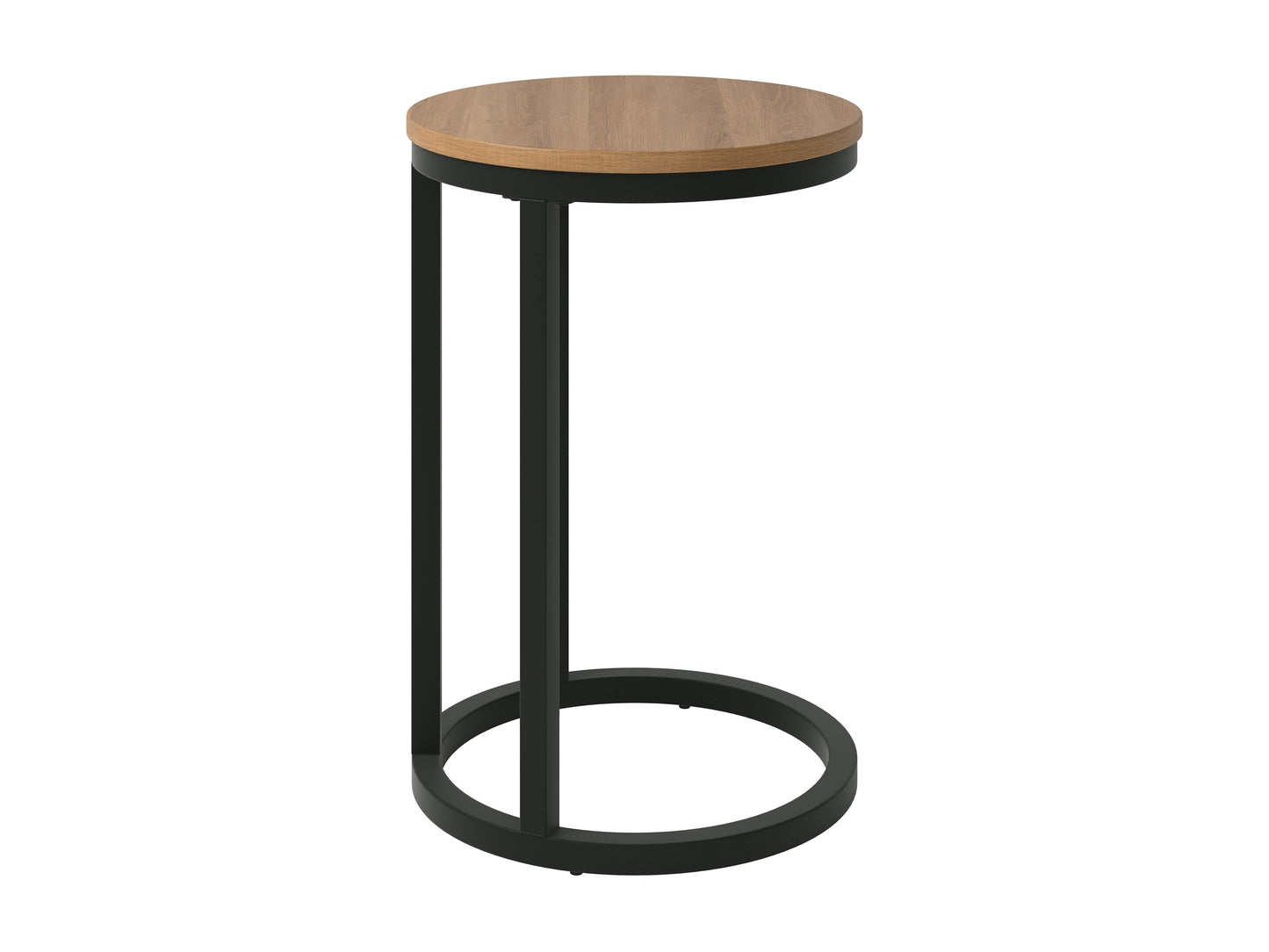 Round side table, brown wood, minimalist design, smooth finish, sturdy legs, perfect for modern living rooms.