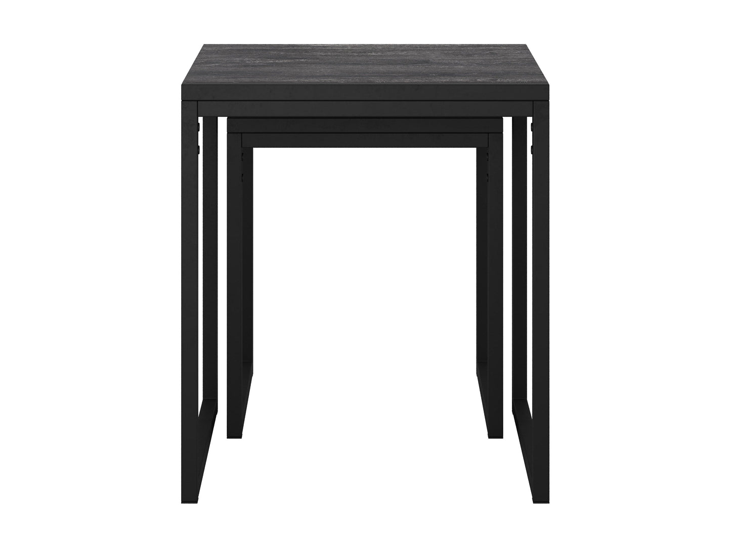 Grey wood square nesting side tables with a sleek design, perfect for modern living rooms.