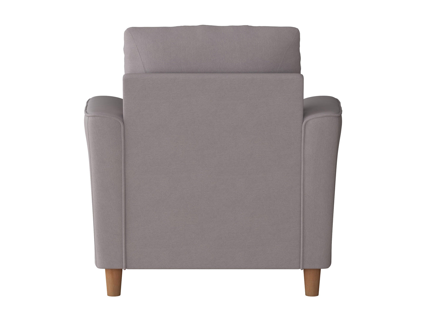 Modern gray armchair with sleek wooden legs, upholstered in soft, textured fabric, featuring a high backrest and plush cushioning for maximum comfort. Perfect for contemporary living spaces.