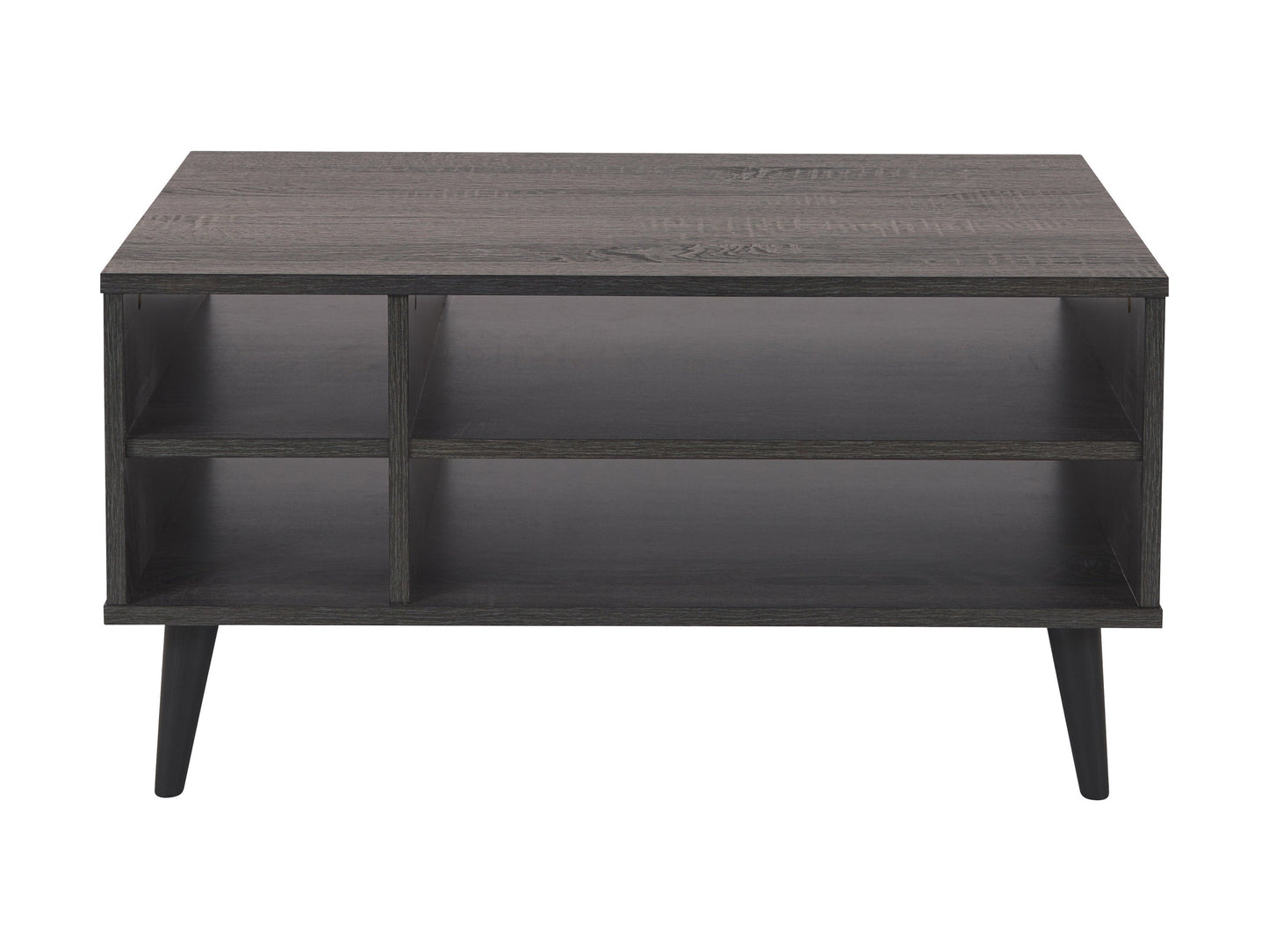 Dark grey rectangle coffee table with storage, sleek design, and durable wooden legs, perfect for modern living rooms.