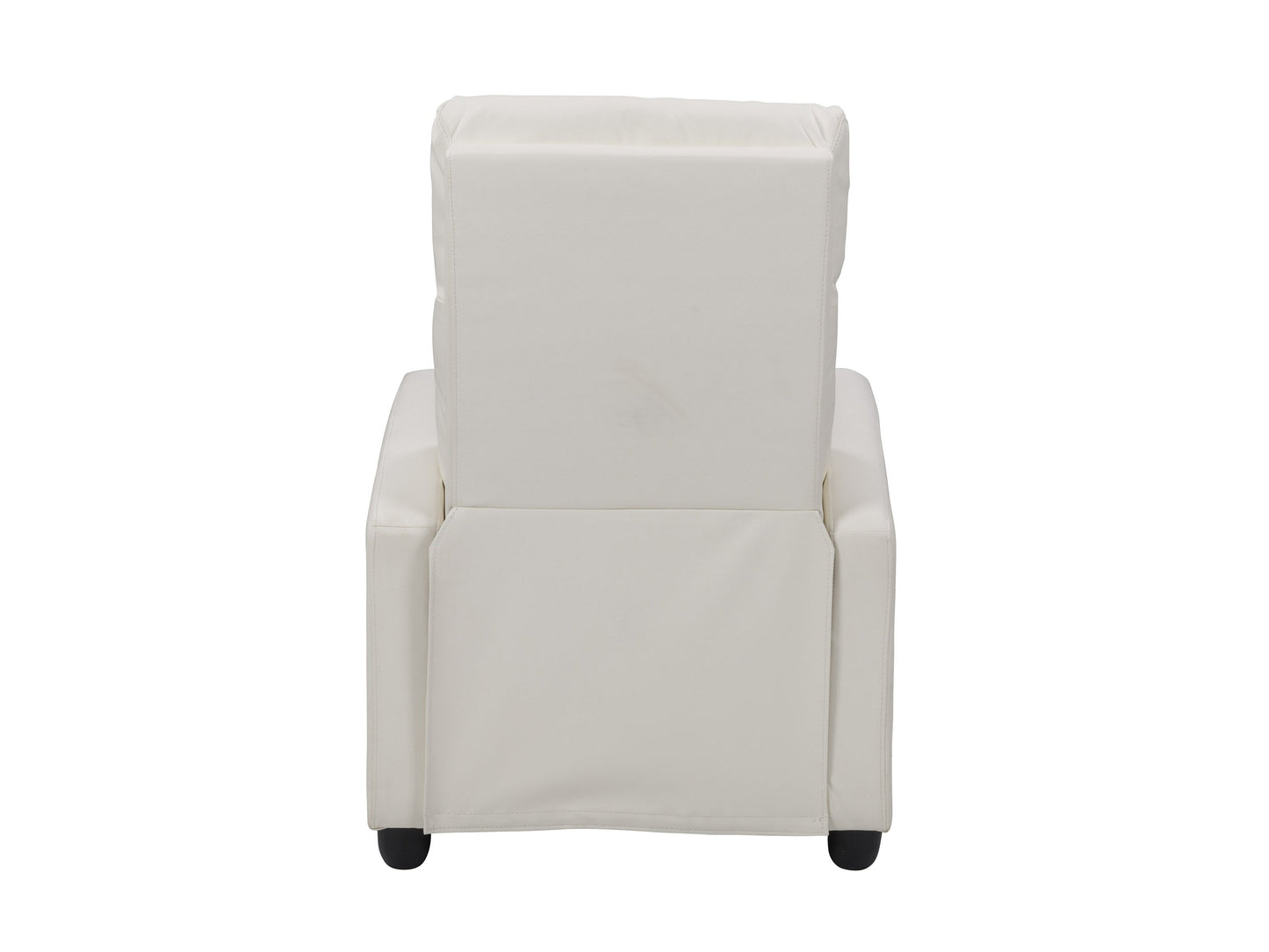 White push back recliner with plush upholstery, sleek design, and comfortable seating.