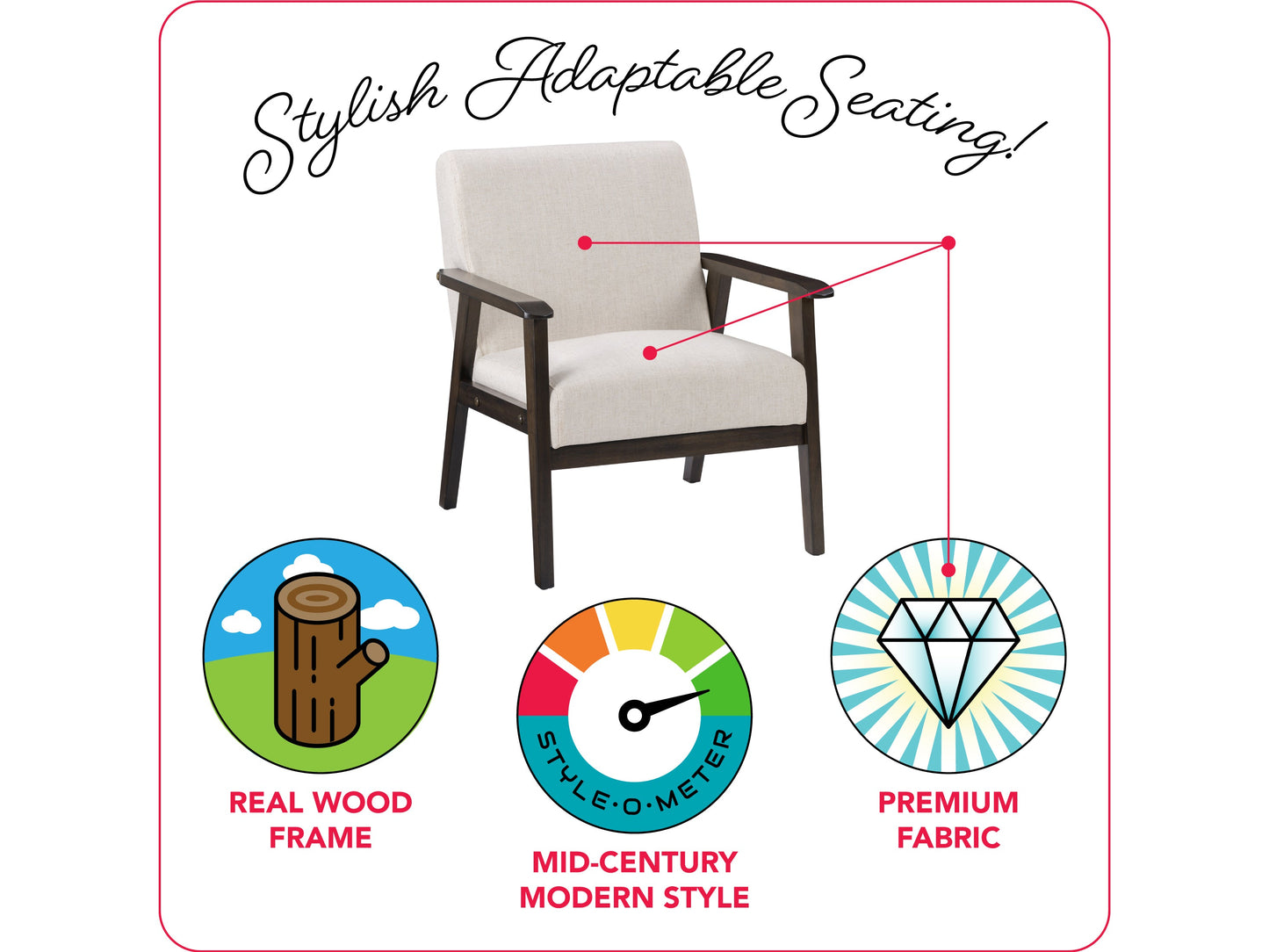 Beige wood accent chair with curved backrest, upholstered seat, and mid-century modern design.