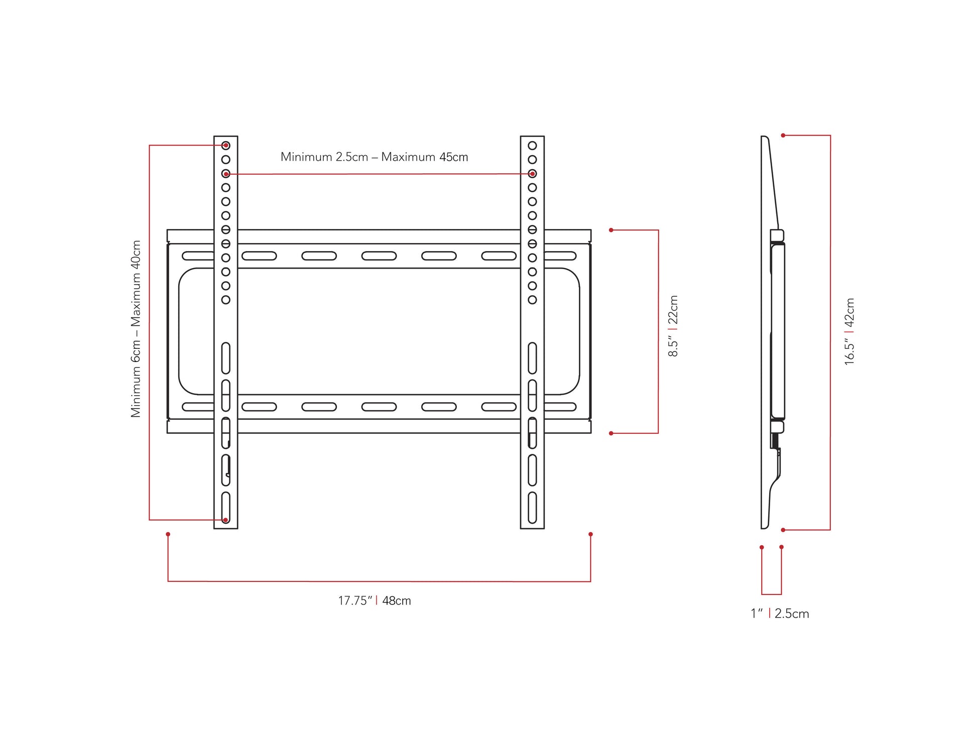 Fixed TV wall mount for 26" - 65" TVs, black steel construction with a sleek, low-profile design, secure mounting brackets, and easy installation features. Ideal for home or office use.