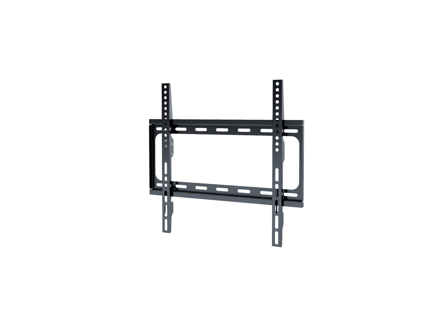 Fixed TV wall mount for 26" to 65" TVs, black steel construction, slim profile, secure and sturdy design, easy installation with included hardware, ideal for living rooms and home theaters.