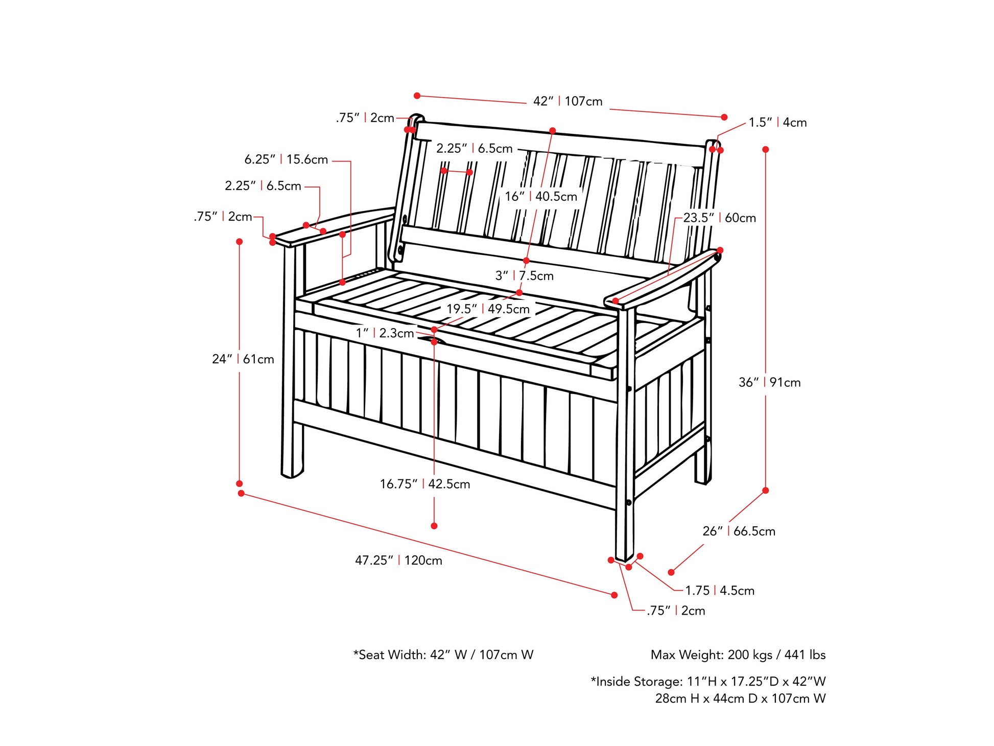 Brown wooden patio storage bench with slatted design, hinged lid, and sturdy construction for outdoor use.