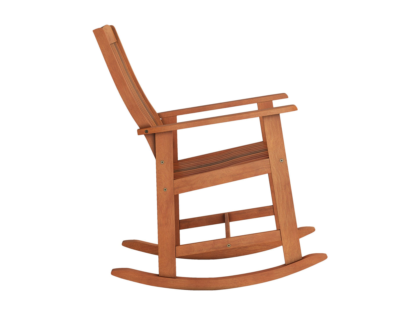 Brown outdoor rocking chair with weather-resistant wicker, sturdy metal frame, and comfortable cushions.