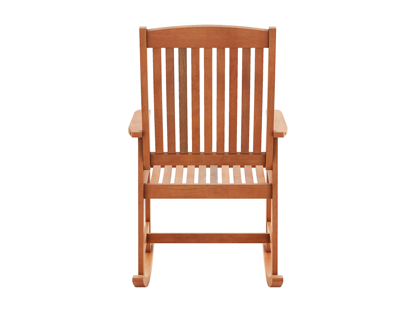 Brown outdoor rocking chair with cushion, featuring a sturdy metal frame and ergonomic design for patio relaxation.