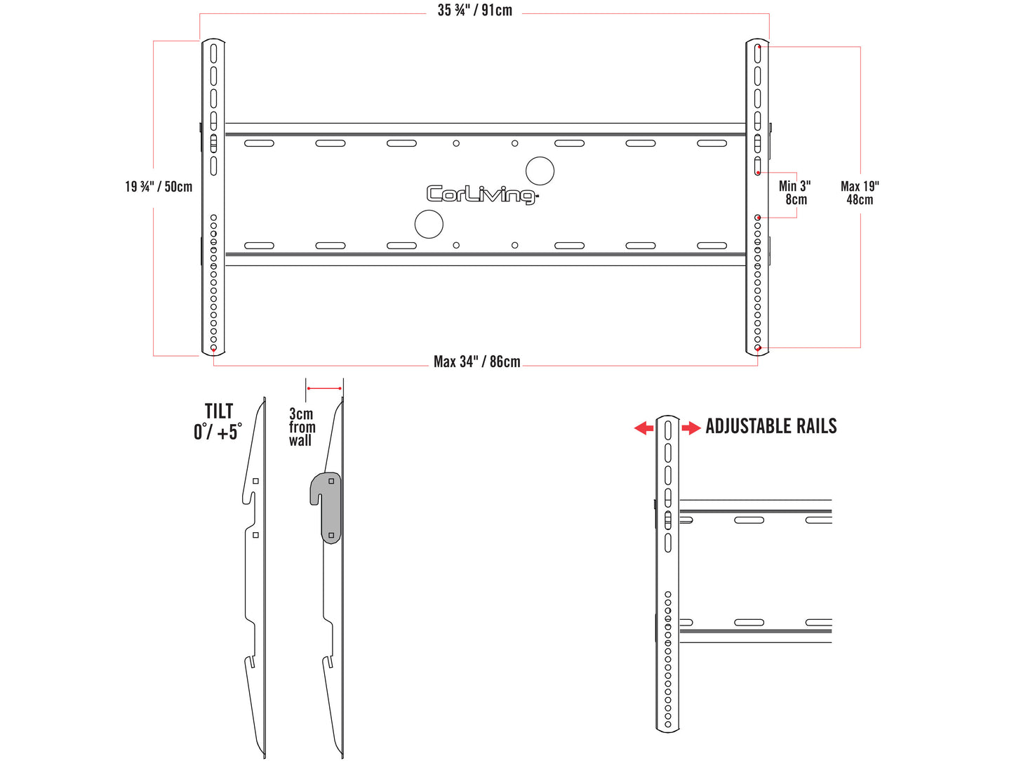 Fixed TV wall mount for 40" - 100" TVs, featuring durable black metal construction with a sleek, low-profile design, adjustable brackets for secure fit, and easy installation for home or office use.