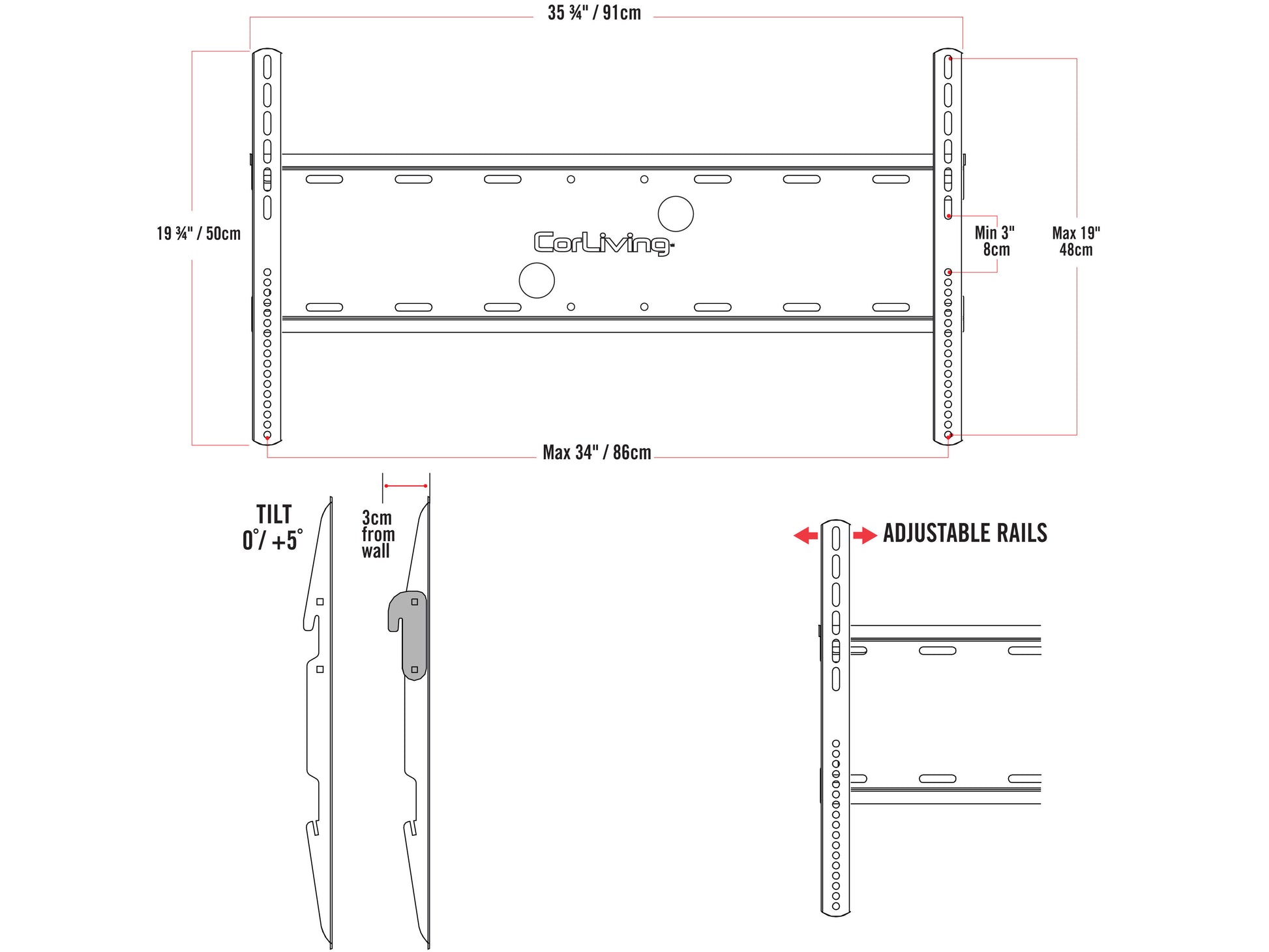 Fixed TV wall mount for 40" - 100" TVs, featuring durable black metal construction with a sleek, low-profile design, adjustable brackets for secure fit, and easy installation for home or office use.