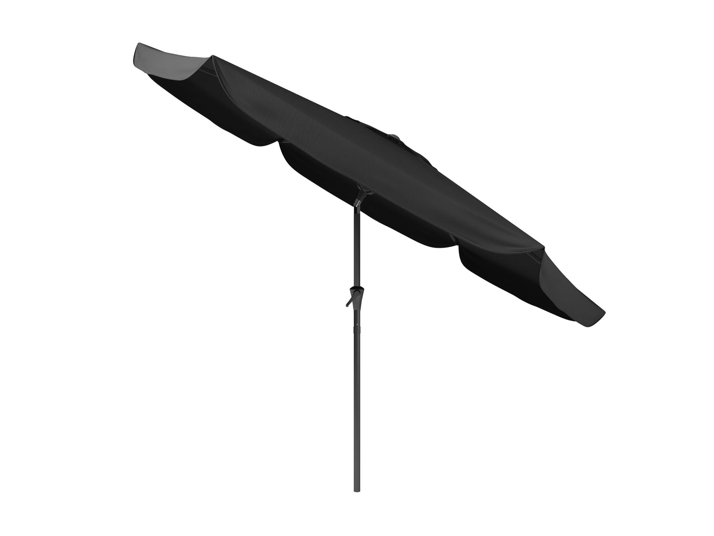 10ft black patio umbrella with round tilting canopy, UV-resistant fabric, and sturdy aluminum pole.