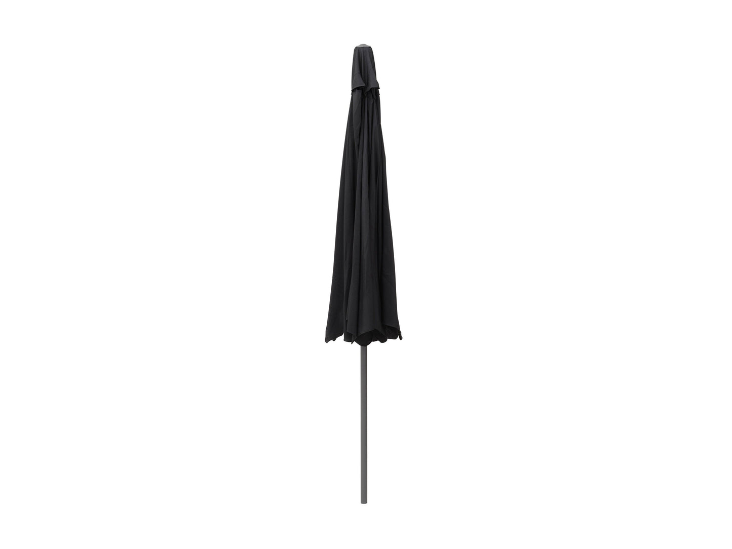 Black 10ft round patio umbrella with tilting feature, sturdy pole, and UV-resistant fabric for outdoor shade.