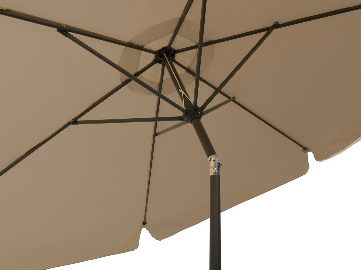 10ft round brown patio umbrella with tilting feature and sturdy pole, ideal for outdoor shade and garden decor.