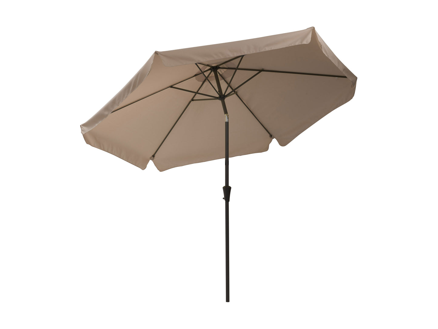 Brown 10ft patio umbrella with round tilting feature, sturdy metal pole, and UV-resistant fabric for outdoor use.