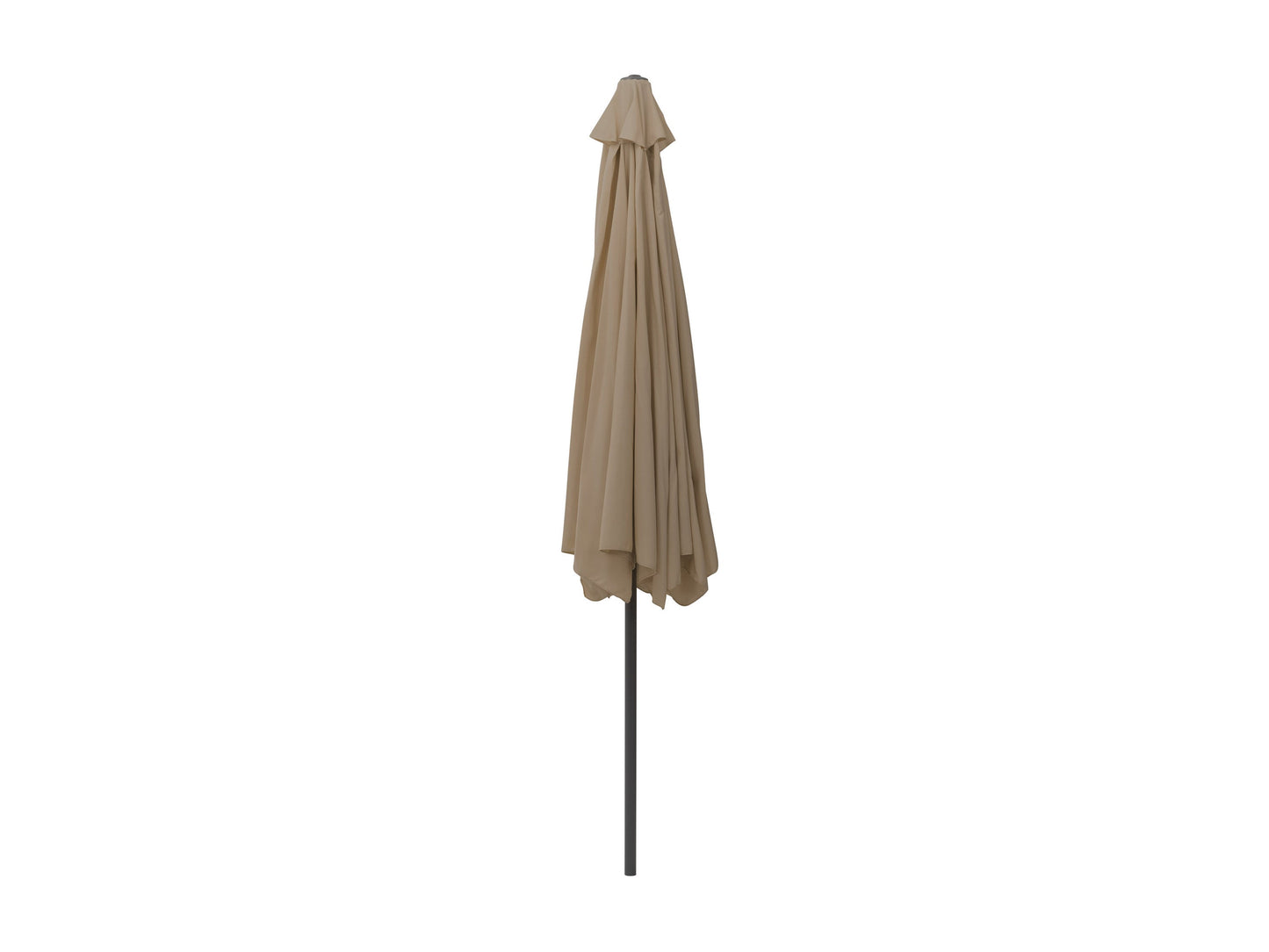 Brown 10ft round patio umbrella with tilting feature, sturdy aluminum pole, and UV-resistant fabric for outdoor use.