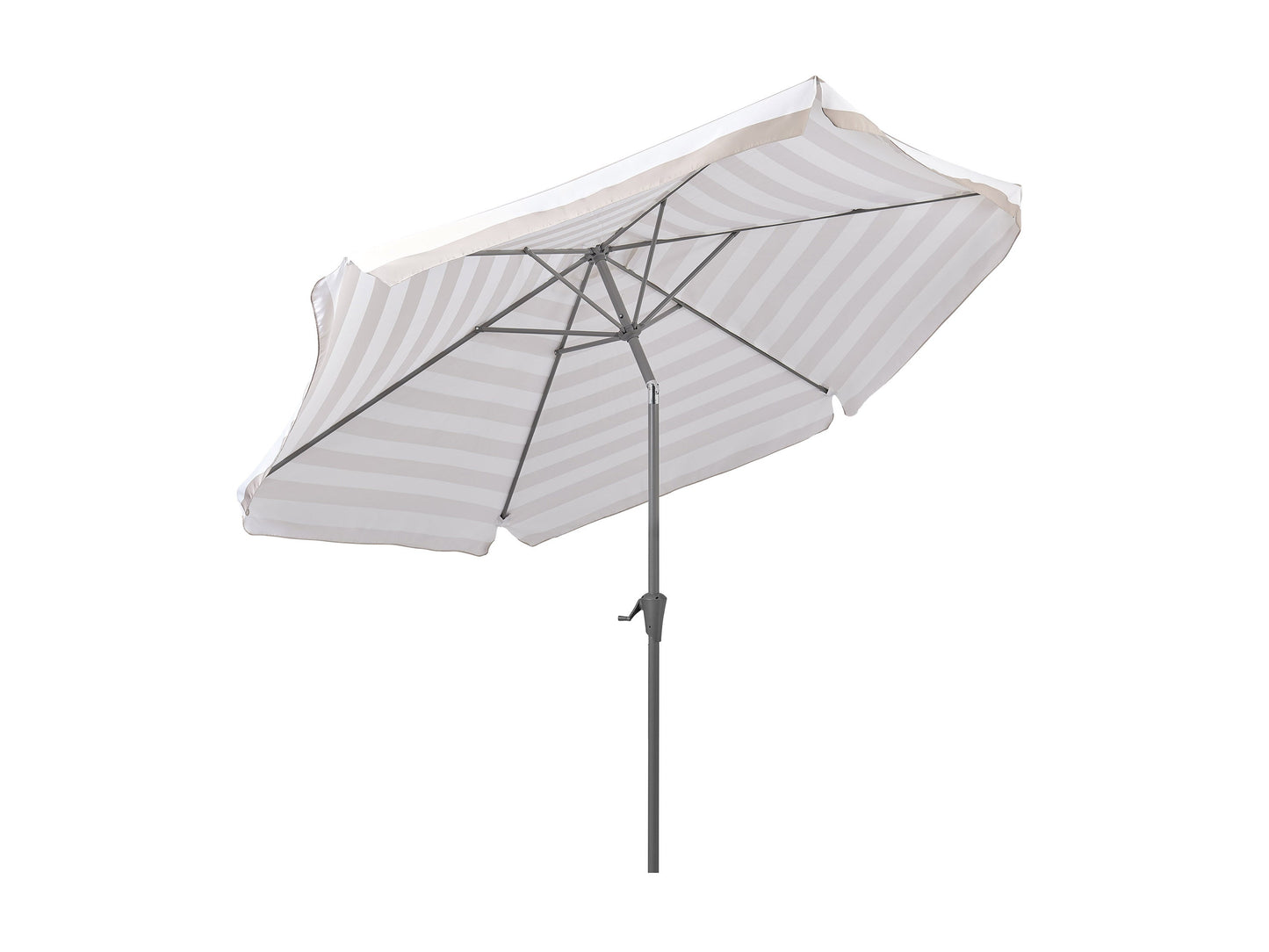 10ft patio umbrella, round tilting, taupe and white canopy, durable outdoor shade, UV protection, adjustable angle