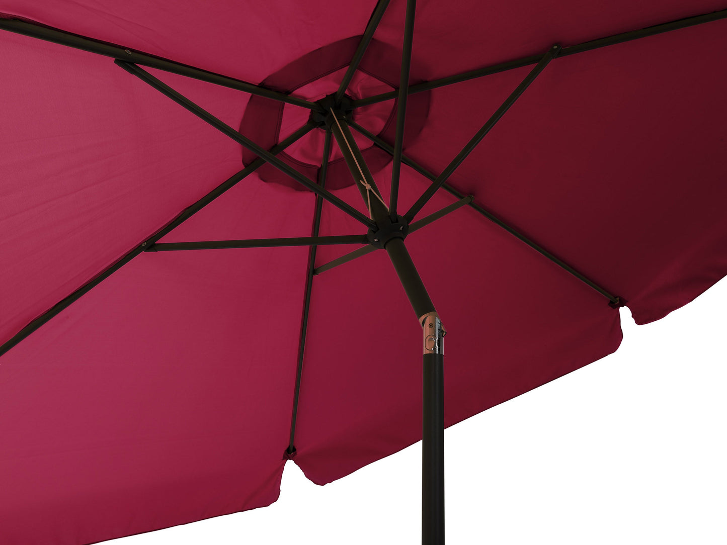 Wine red 10ft patio umbrella with tilting feature, round canopy, and sturdy aluminum pole for outdoor use.