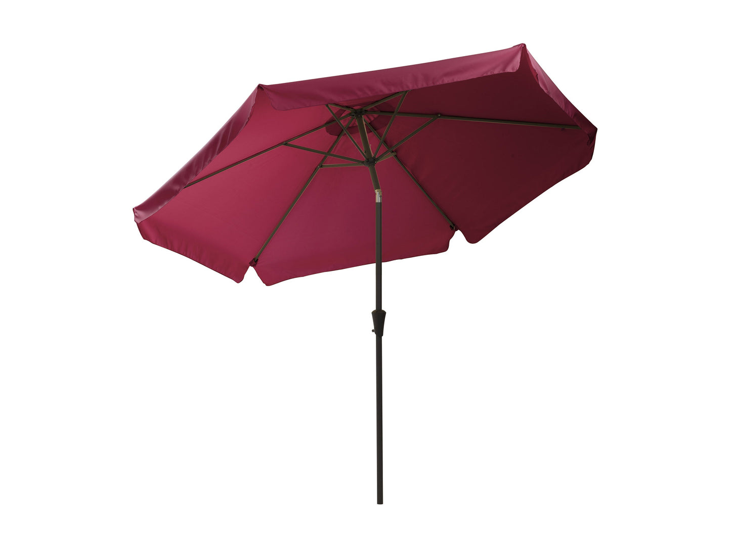 10ft wine red patio umbrella with round tilting canopy and sturdy black metal frame.