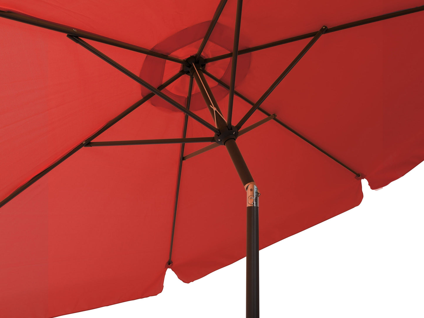 Crimson red 10ft patio umbrella with tilting feature and round canopy, perfect for outdoor shade and garden decor.
