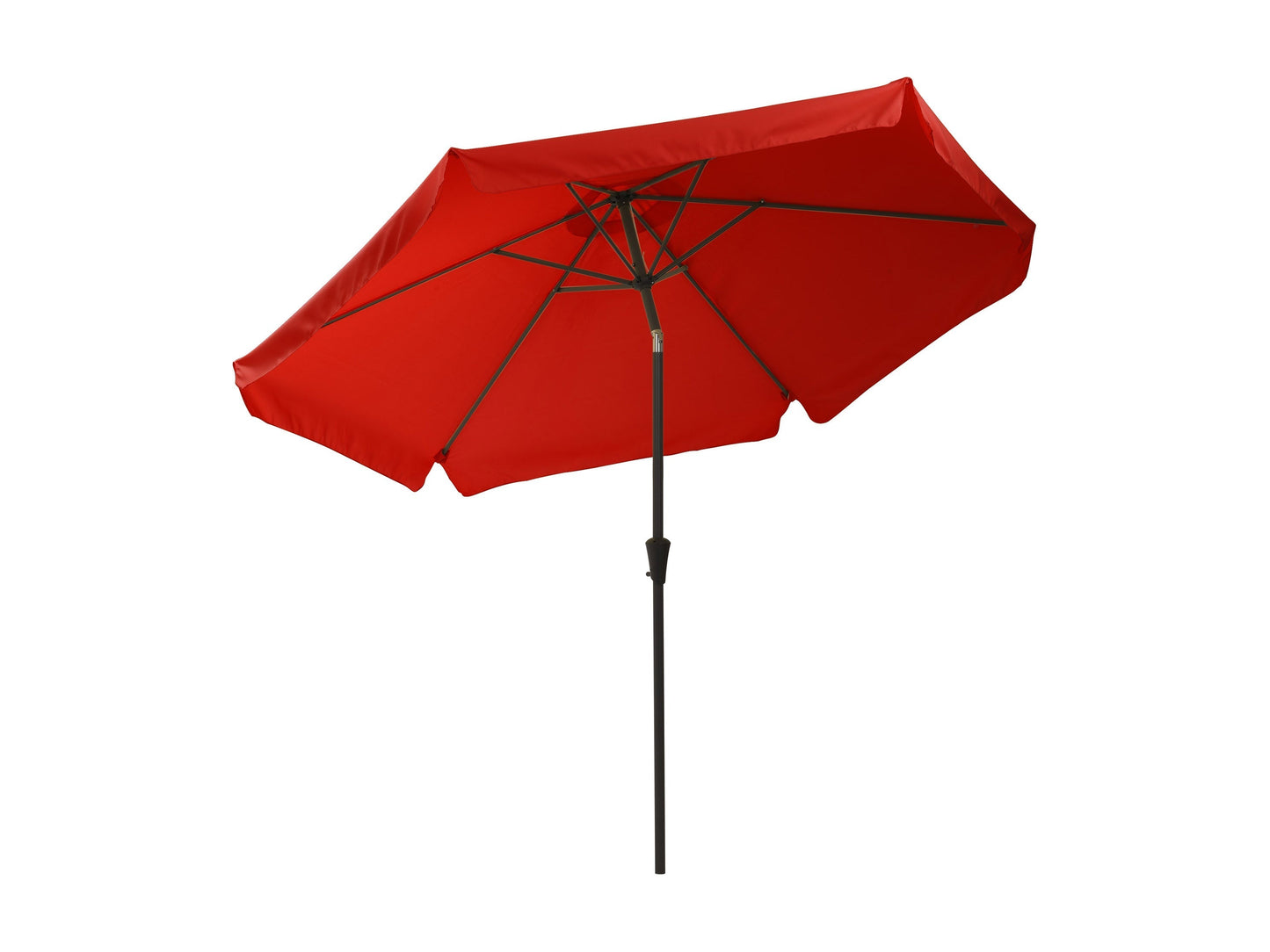Crimson red 10ft patio umbrella with round tilting canopy and sturdy metal pole for outdoor shade.