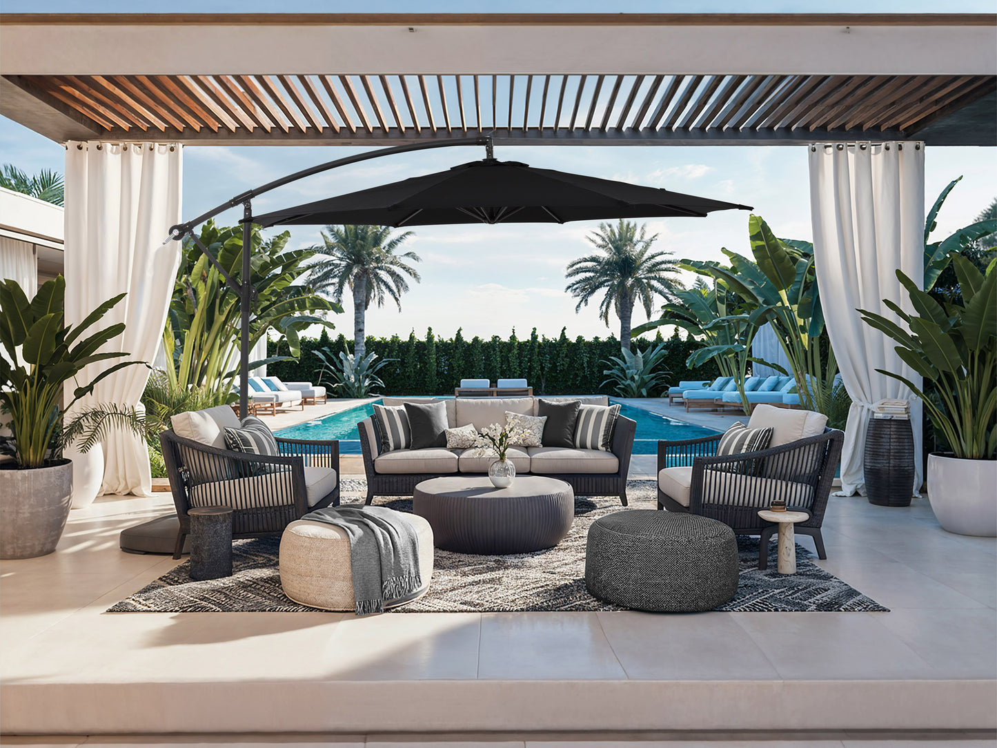 9.5ft Tilting Offset Patio Umbrella - Black