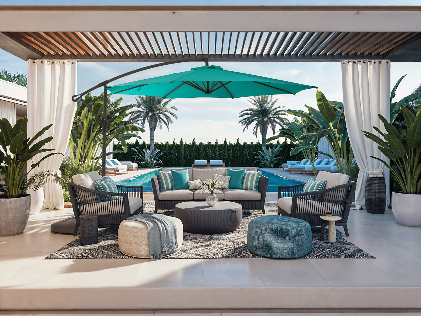 9.5ft Tilting Offset Patio Umbrella - Turquoise - FINAL SALE ITEM