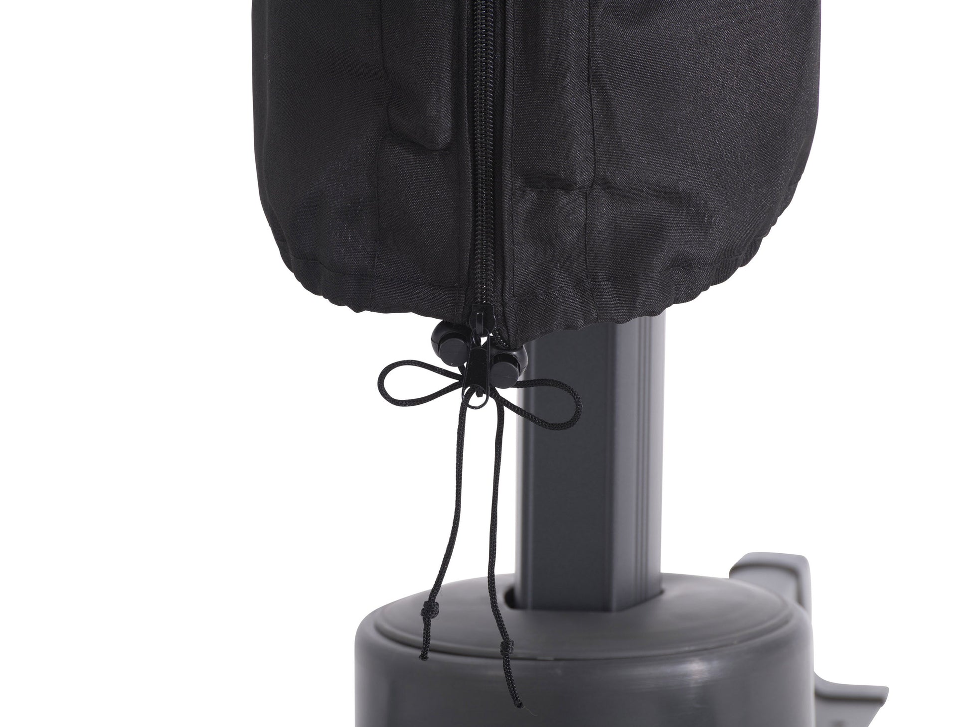 Durable black patio umbrella cover with weather-resistant fabric and zipper closure.