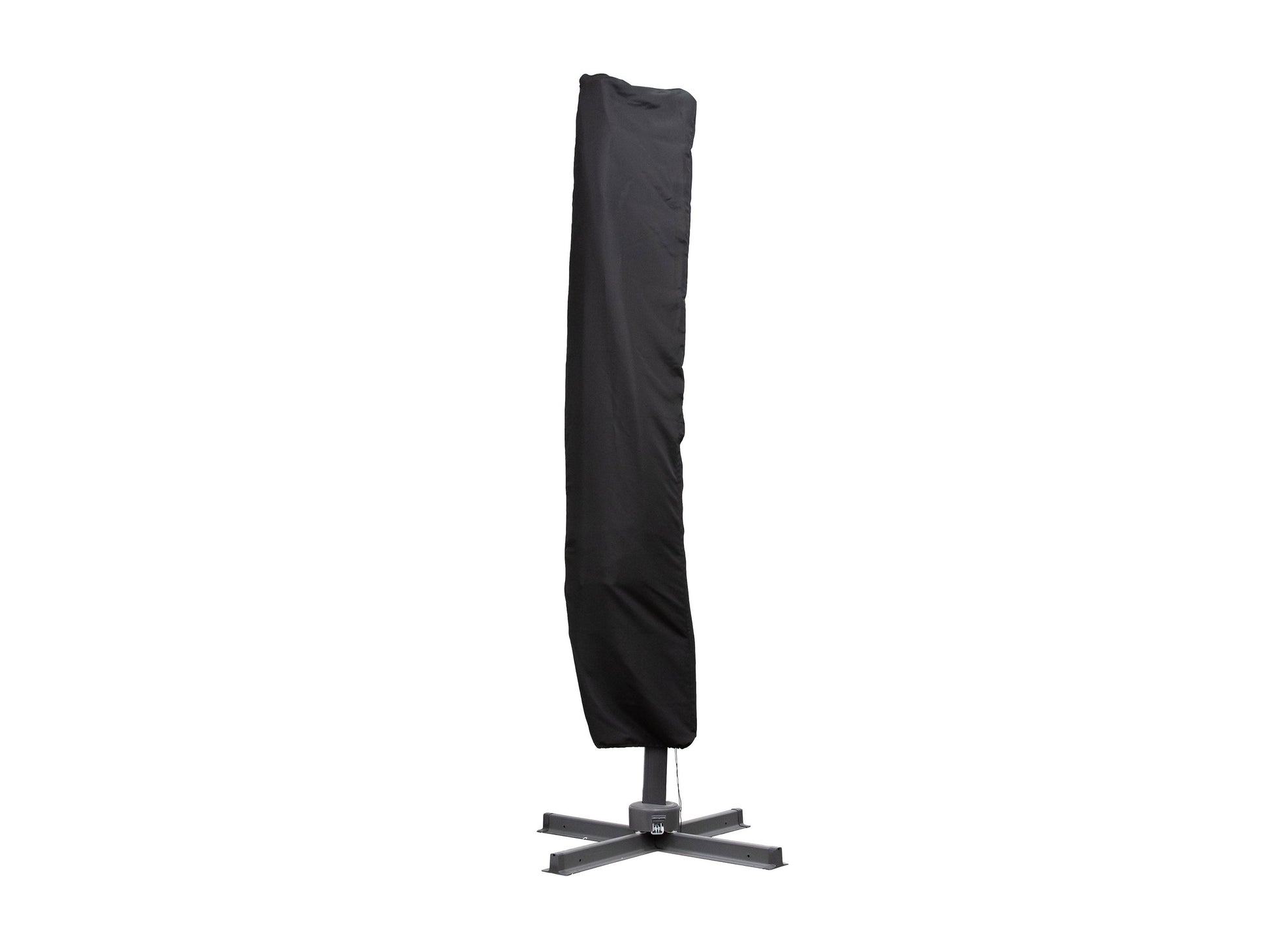 Durable black patio umbrella cover with zipper closure, weather-resistant fabric, and reinforced seams.