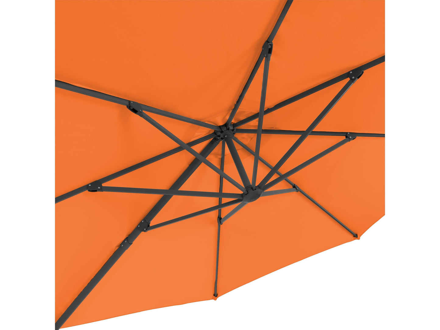 Orange deluxe offset patio umbrella with 11.5ft canopy, sturdy aluminum frame, and crank lift system for outdoor shade.