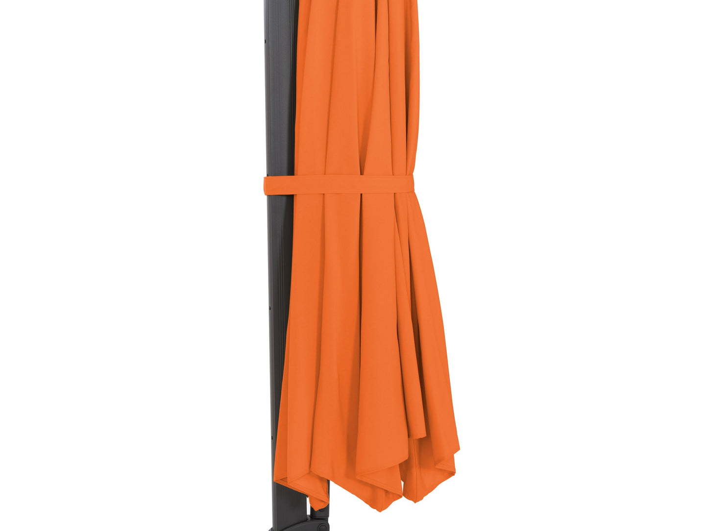 Orange offset patio umbrella, 11.5ft, deluxe design, sturdy aluminum pole, UV-resistant canopy, adjustable tilt.