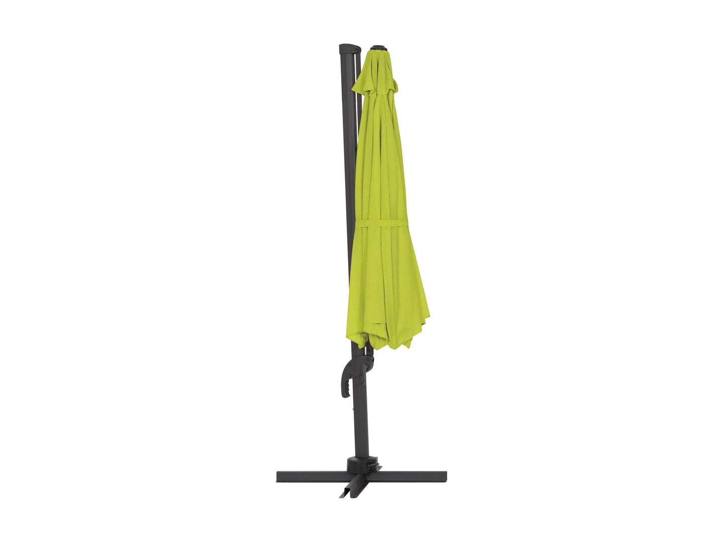 Lime green 11.5ft deluxe offset patio umbrella with sturdy metal frame and adjustable canopy for outdoor shade.