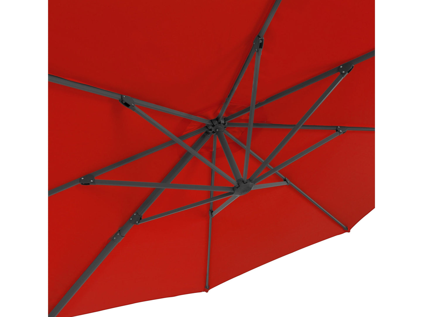 Crimson red 11.5ft deluxe offset patio umbrella with sturdy aluminum frame and UV-resistant canopy.