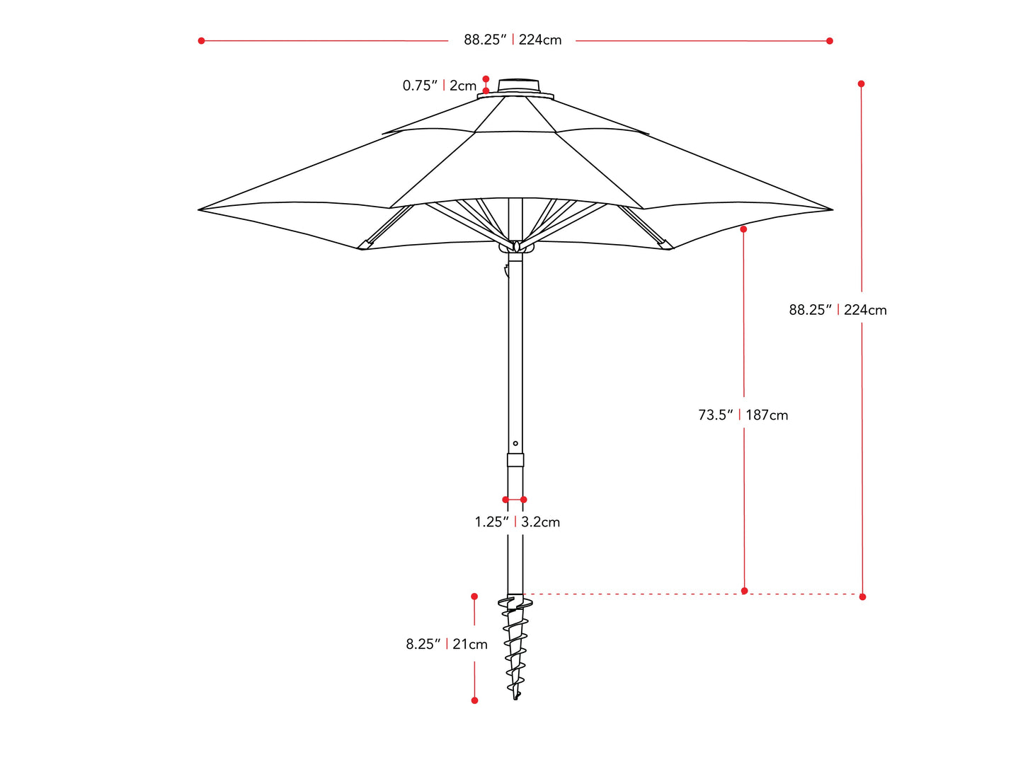 Warm white 7.5ft beach umbrella with UV protection, sturdy metal pole, and adjustable tilt for optimal sun coverage.