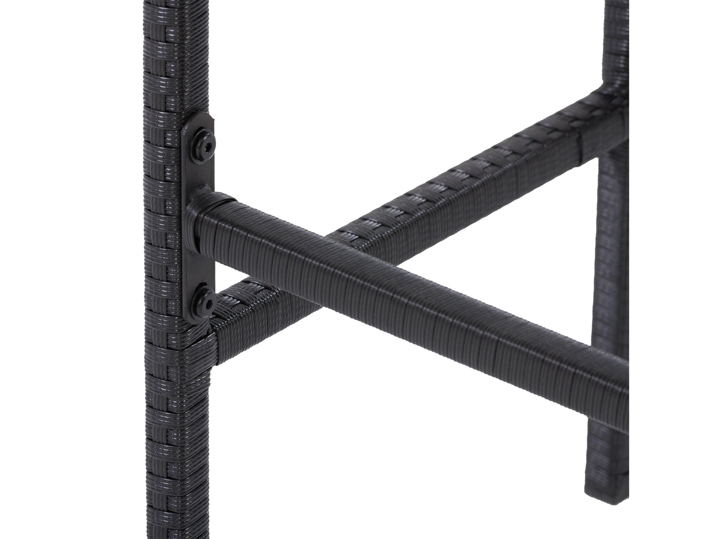 Patio bar set 3pc with grey wicker chairs, glass tabletop, and sturdy metal frame for outdoor use.