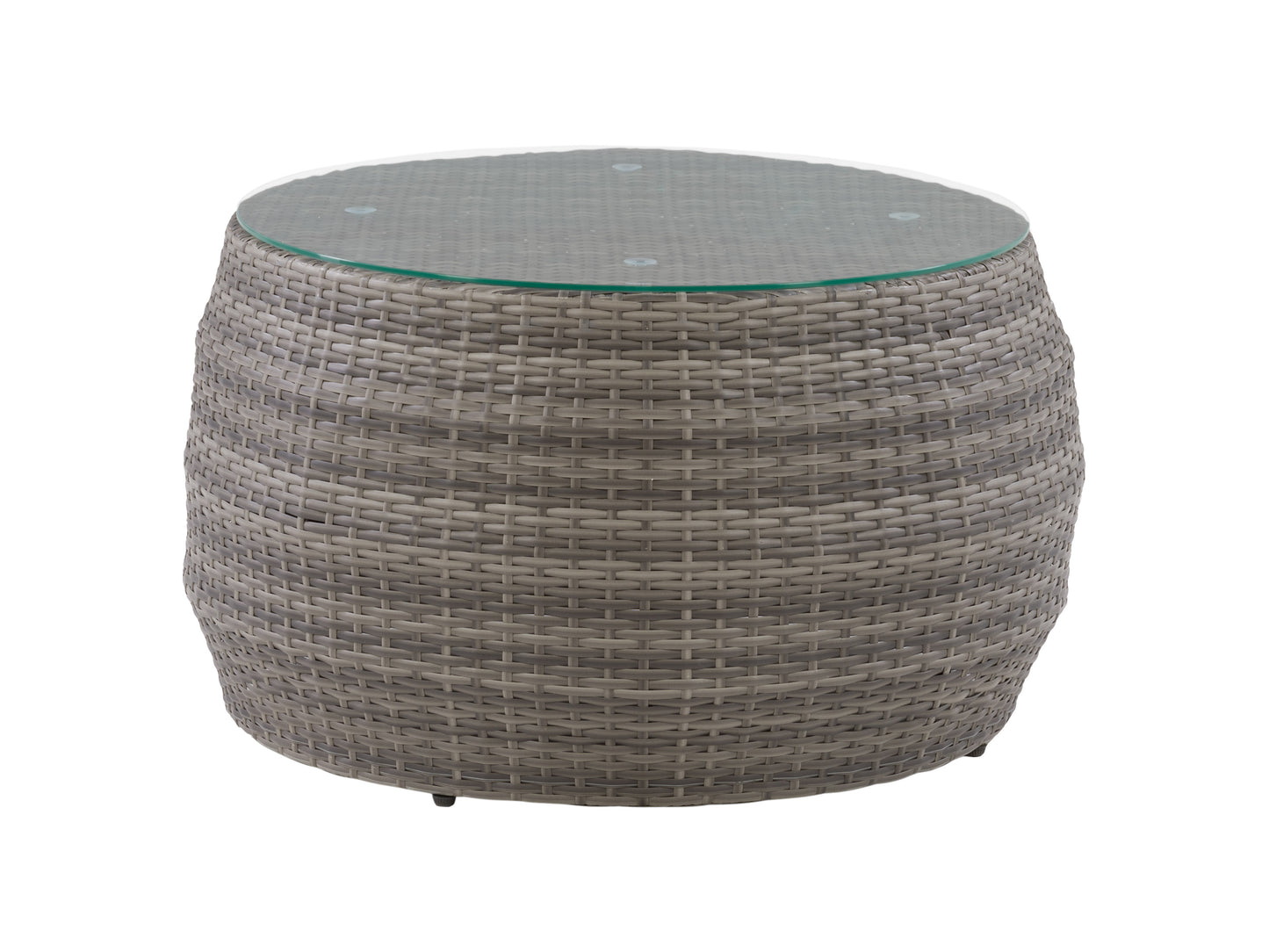 Natural wicker patio coffee table with glass top, rectangular shape, and sturdy wooden legs. Ideal for outdoor spaces, this stylish table features a woven wicker texture in a light brown color, perfect for garden or patio decor.
