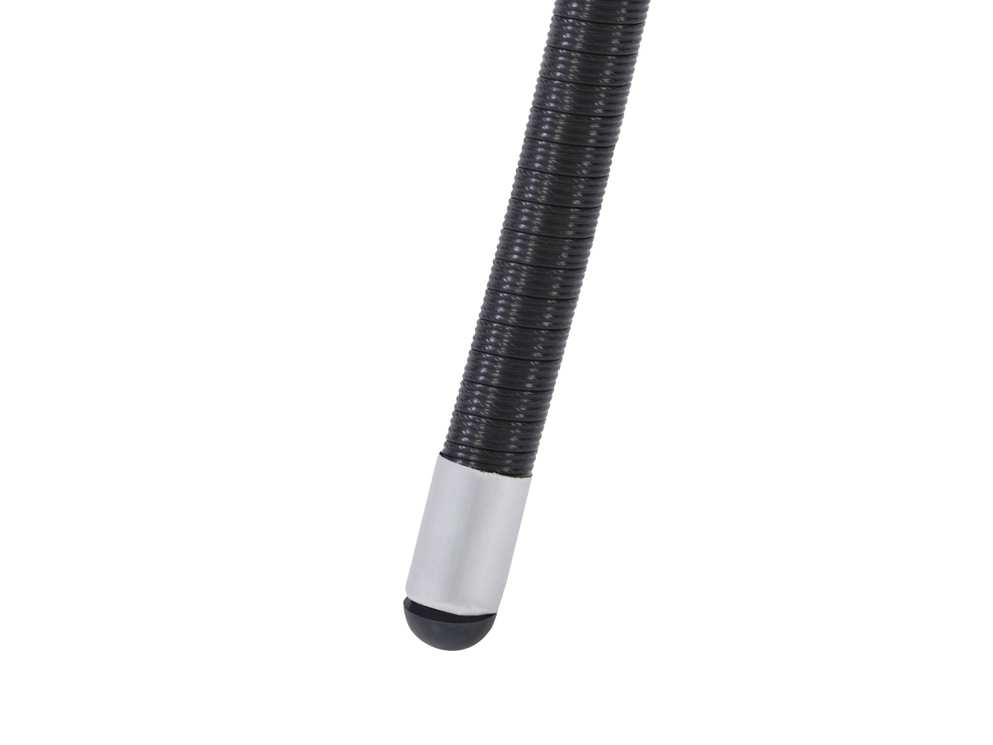 Black outdoor dining table with sleek metal frame, rectangular surface, and weather-resistant design for patio use.