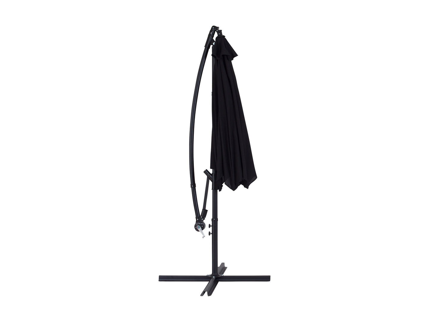 Black 9ft cantilever patio umbrella with tilting feature, sturdy aluminum frame, and UV-resistant canopy.