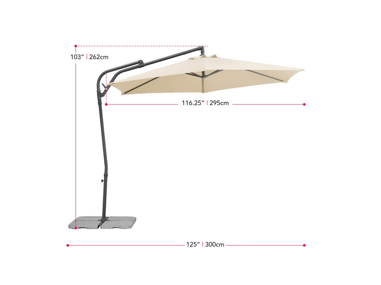 10ft navy blue cantilever patio umbrella with tilting feature and sturdy aluminum frame.