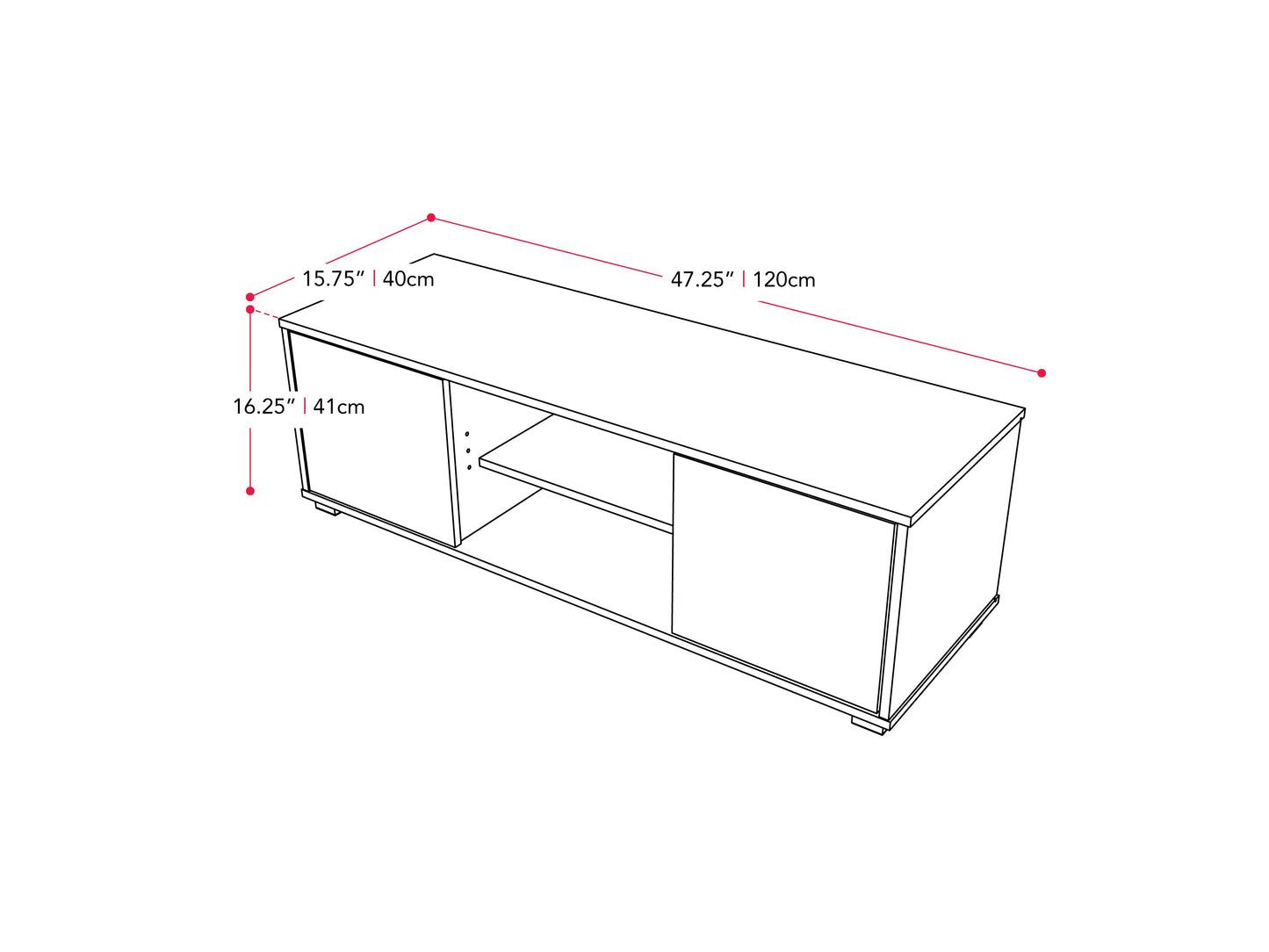 Brown and white modern TV stand for 55" TVs, featuring sleek design, open shelves, and sturdy construction.