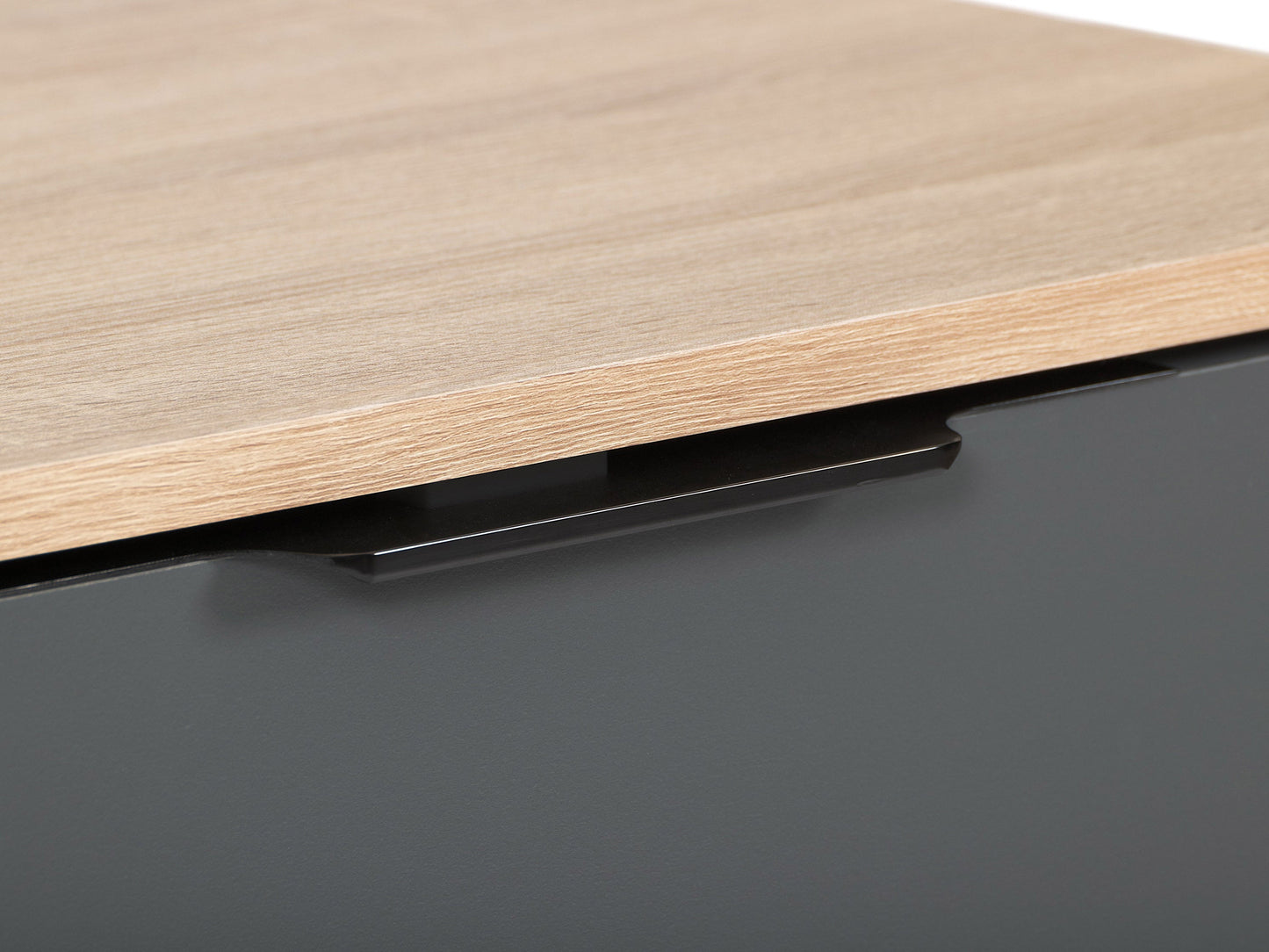 Light wood and grey TV stand for 85" TVs, cabinet storage, minimalist design, modern home furniture.