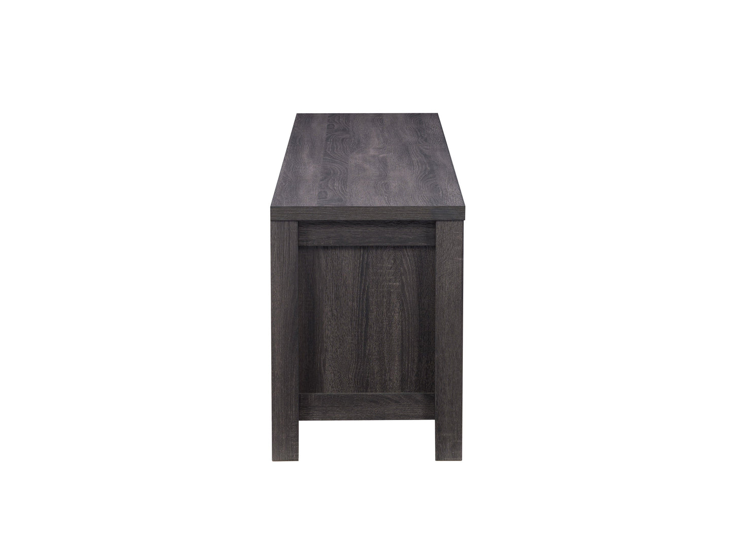 Modern TV stand for TVs up to 85 inches, featuring a sleek black finish, two spacious cabinets with wooden doors, and a minimalist design. Ideal for contemporary living rooms and media centers.