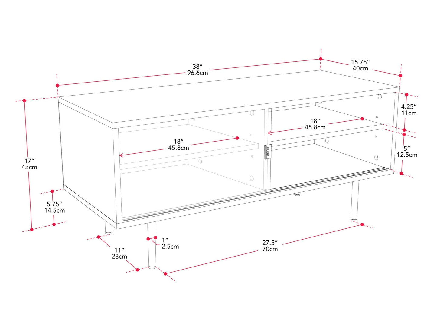 Modular TV stand for TVs up to 55 inches, white and oak finish, with open shelving and sleek design.