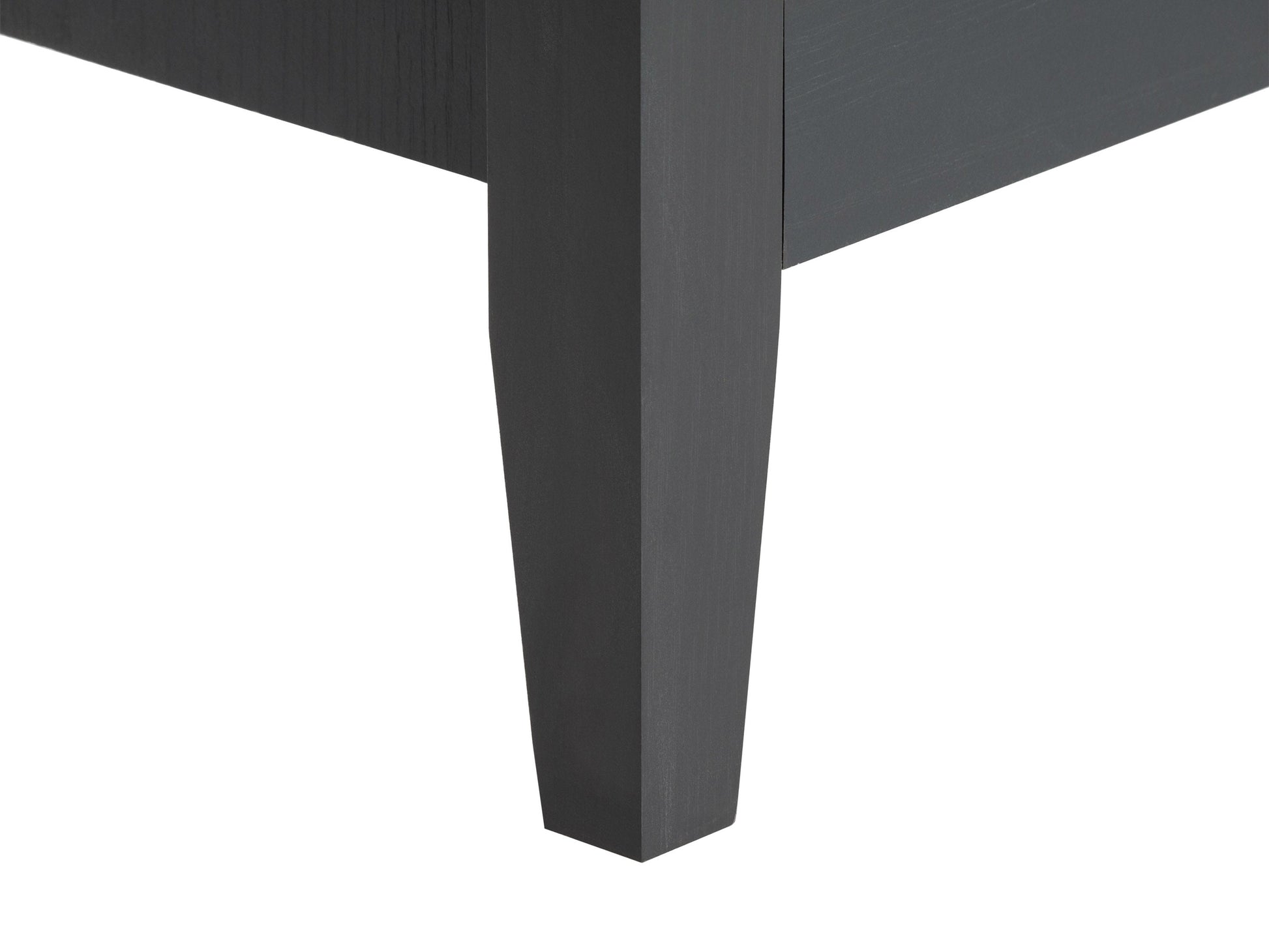 Wide TV stand for TVs up to 85", dark wood finish, sleek design with open shelving and cable management.