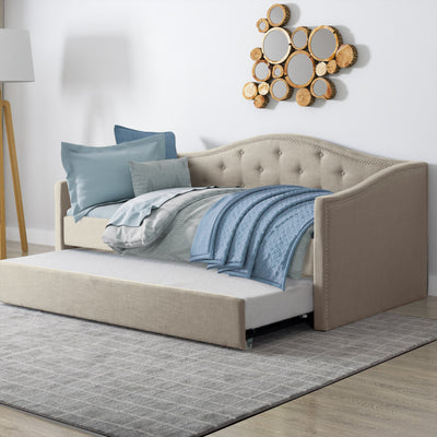 beige Twin Daybed with Trundle Amara Collection lifestyle scene by CorLiving#color_beige